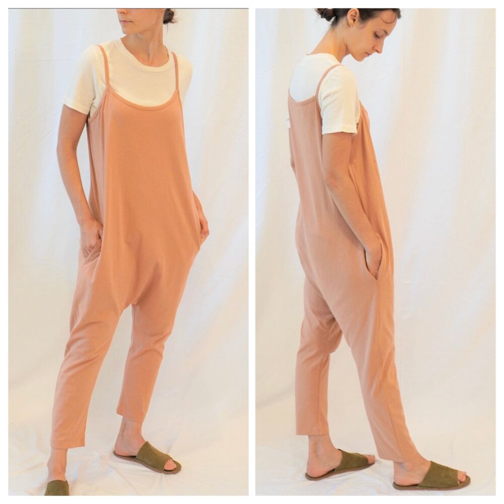 AMENTE Womens Size M/L Cotton Loose Fit Beggie Jumpsuit Color-Rose Garden